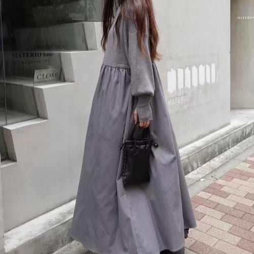 Robe Maxi à Col Roulé Oversize | Robe Pull à Manches Bouffantes (MS180)