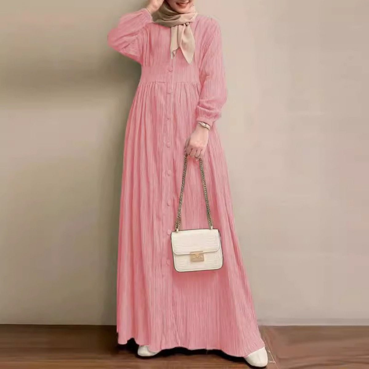 Robe Abaya Vintage à Boutons | Robe Modeste à Manches Longues (MA256)