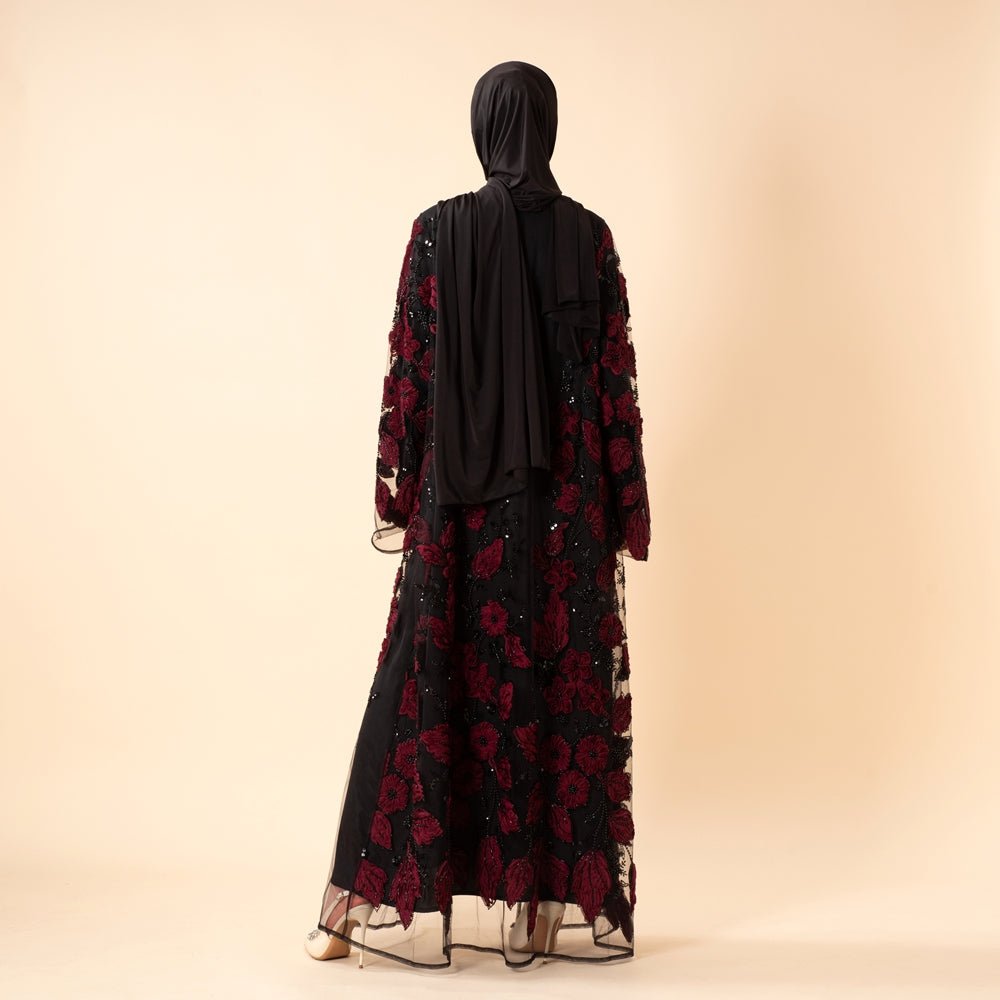 Abaya ouverte de luxe couture ornée de fleurs 3D (MOA300)