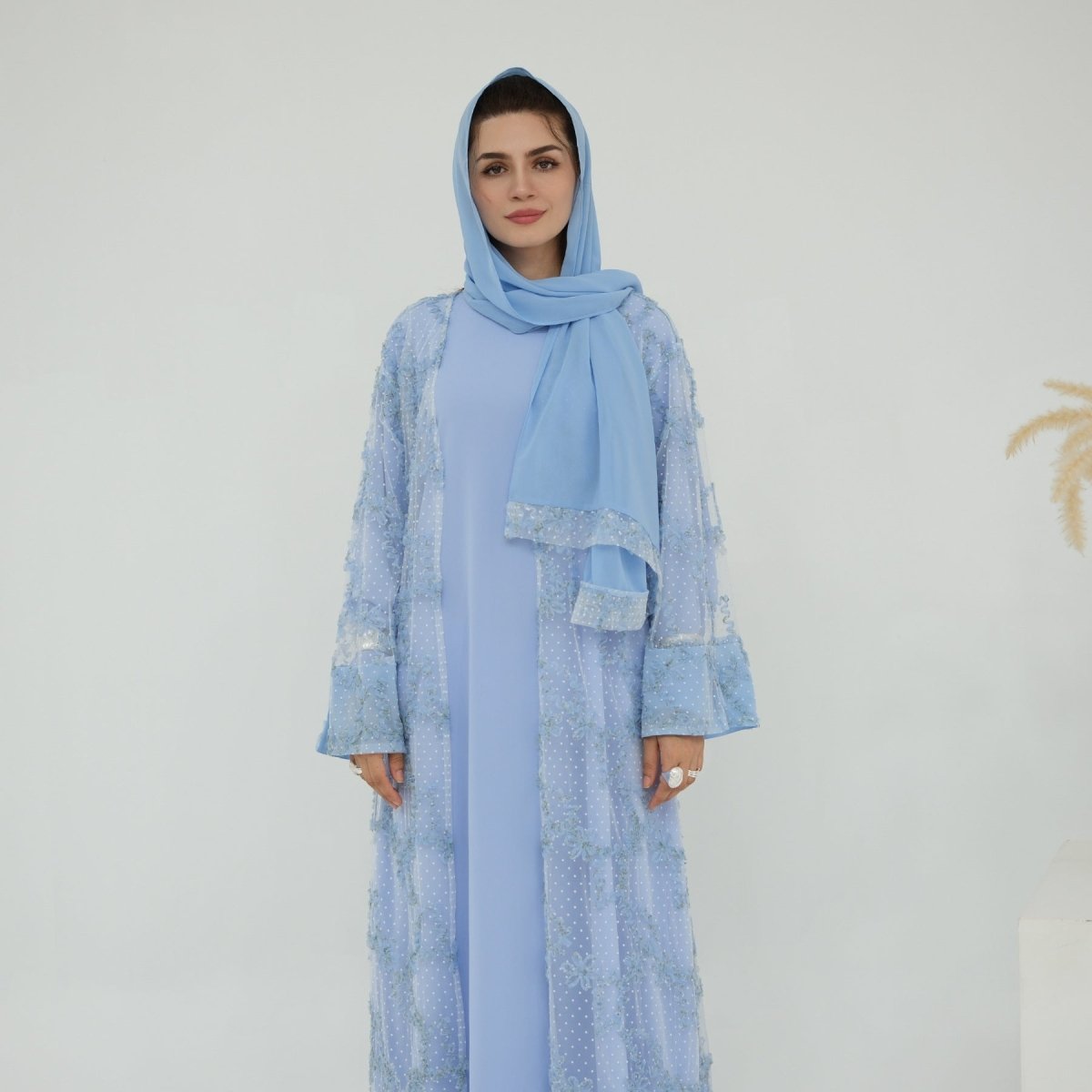 Abaya ouverte en mesh floral 3D (MOA288)