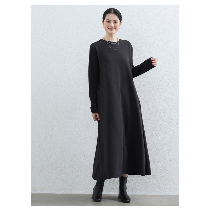 Robe Maxi Trapèze Élégante à Col Rond - Abaya Unie Modeste avec Poches (MA310)