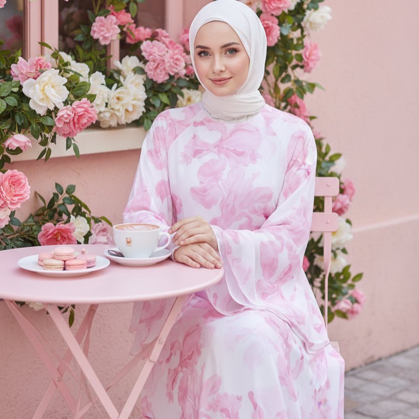 Abaya en mousseline imprimée Blossom | Abaya à manches évasées (MA149)