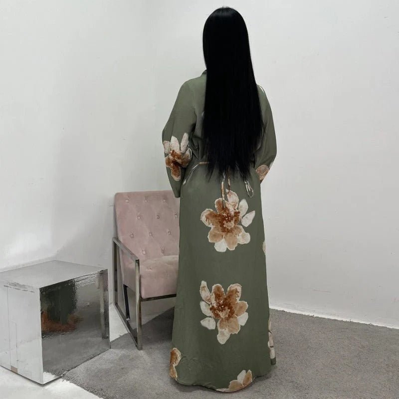 Robe Abaya Maxi à Manches Cloche Imprimé Floral (MA214)