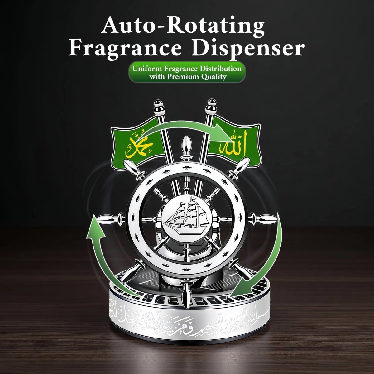 Diffuseur de Parfum Solaire pour Voiture Style Islamique | Distributeur d'Arôme Auto-Rotatif à Activation Lumineuse (MAC270)