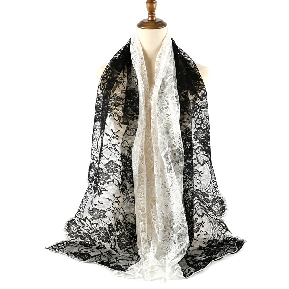 Hijab en Dentelle Florale à Bordure Frangée Cils (MH237)