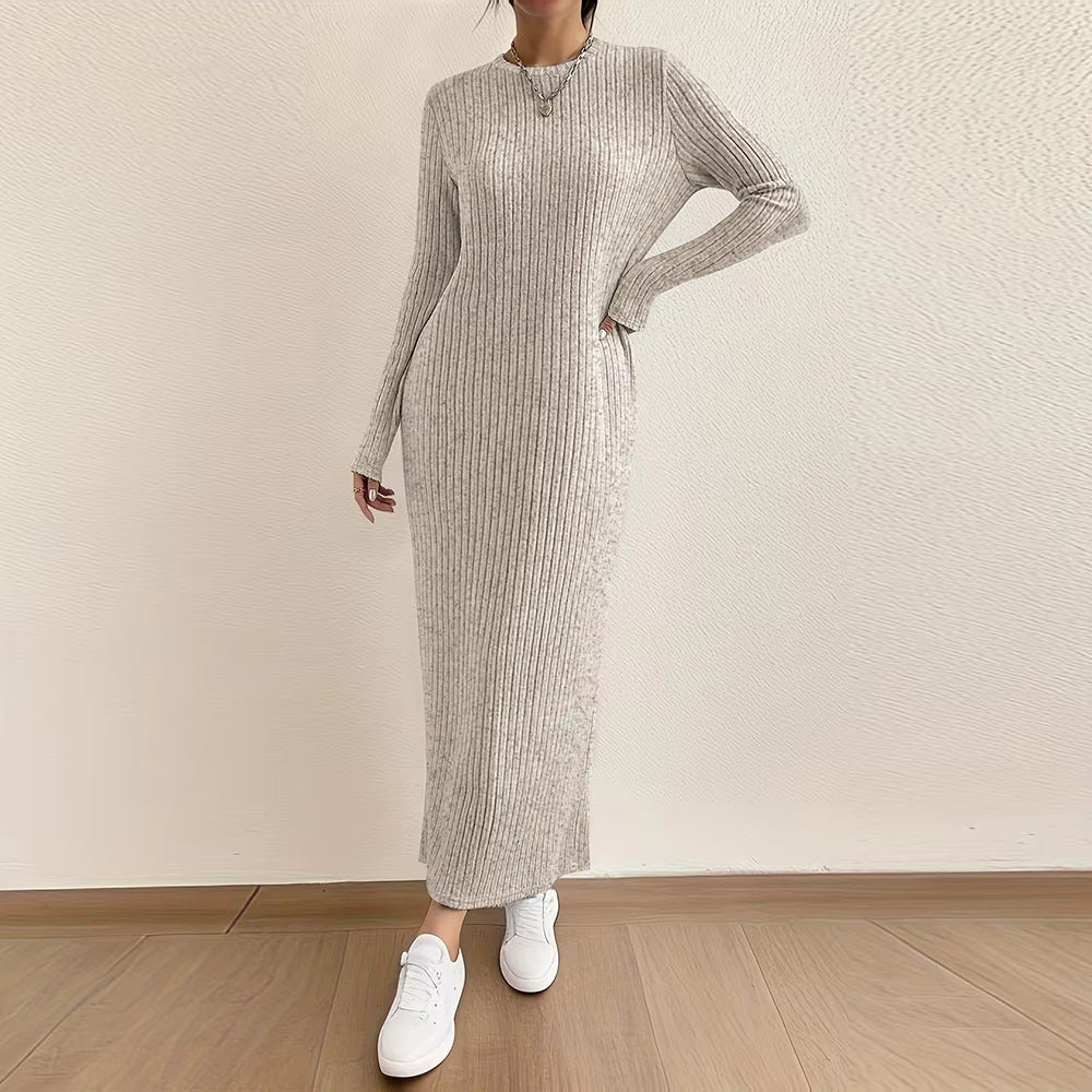 Robe Maxi en Tricot Côtelé | Robe Pull Décontractée à Manches Longues (MS226)