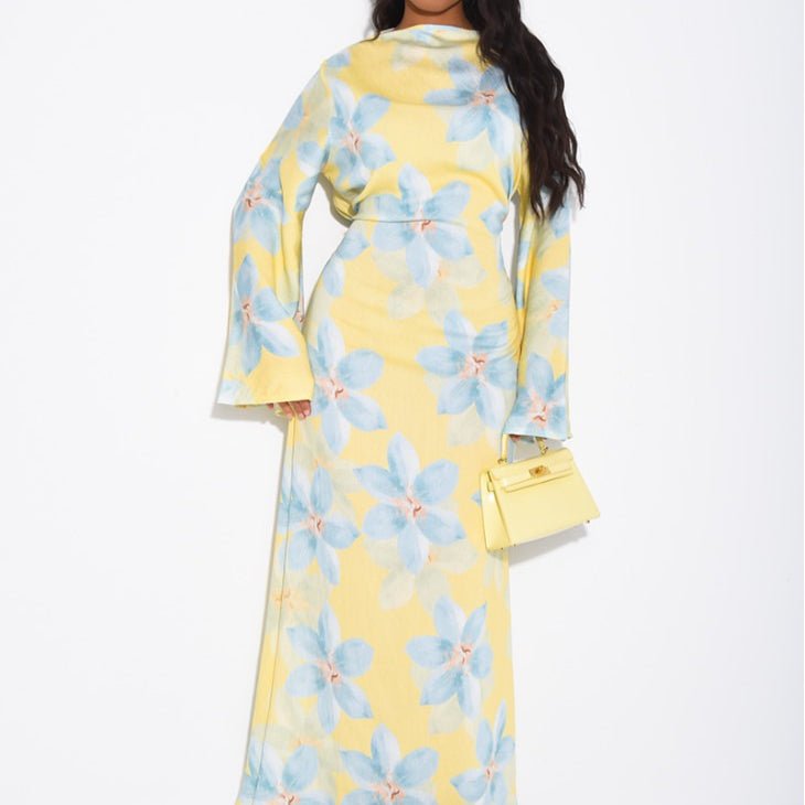 Robe Maxi Froissée Délavée à Imprimé Floral (MS437)