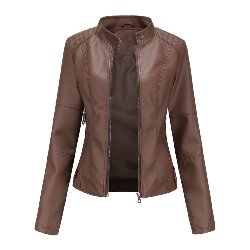 Veste Motard Ajustée | Blouson Motard en Cuir Synthétique à Col Montant (MS246)
