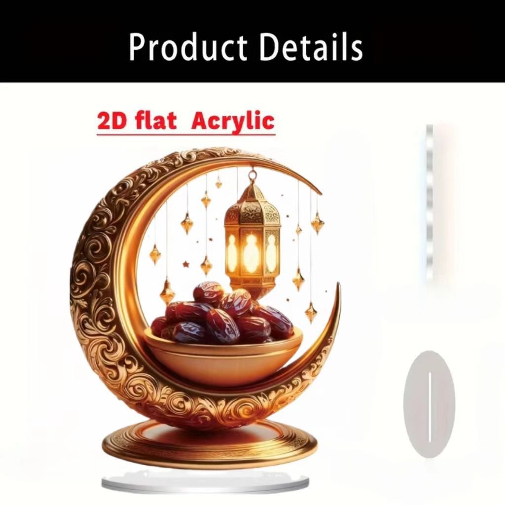 Croissant islamique avec motifs islamiques - Ornement de bureau en acrylique (MAC398)