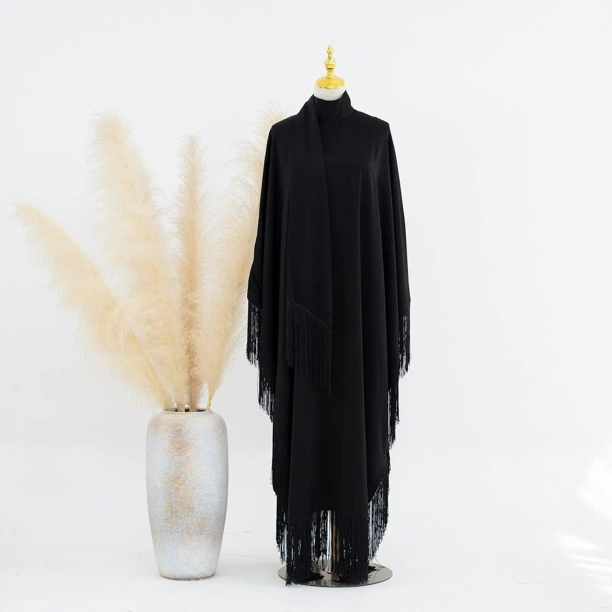 Abaya de Soirée à Manches Chauve-Souris et Franges (MA047)