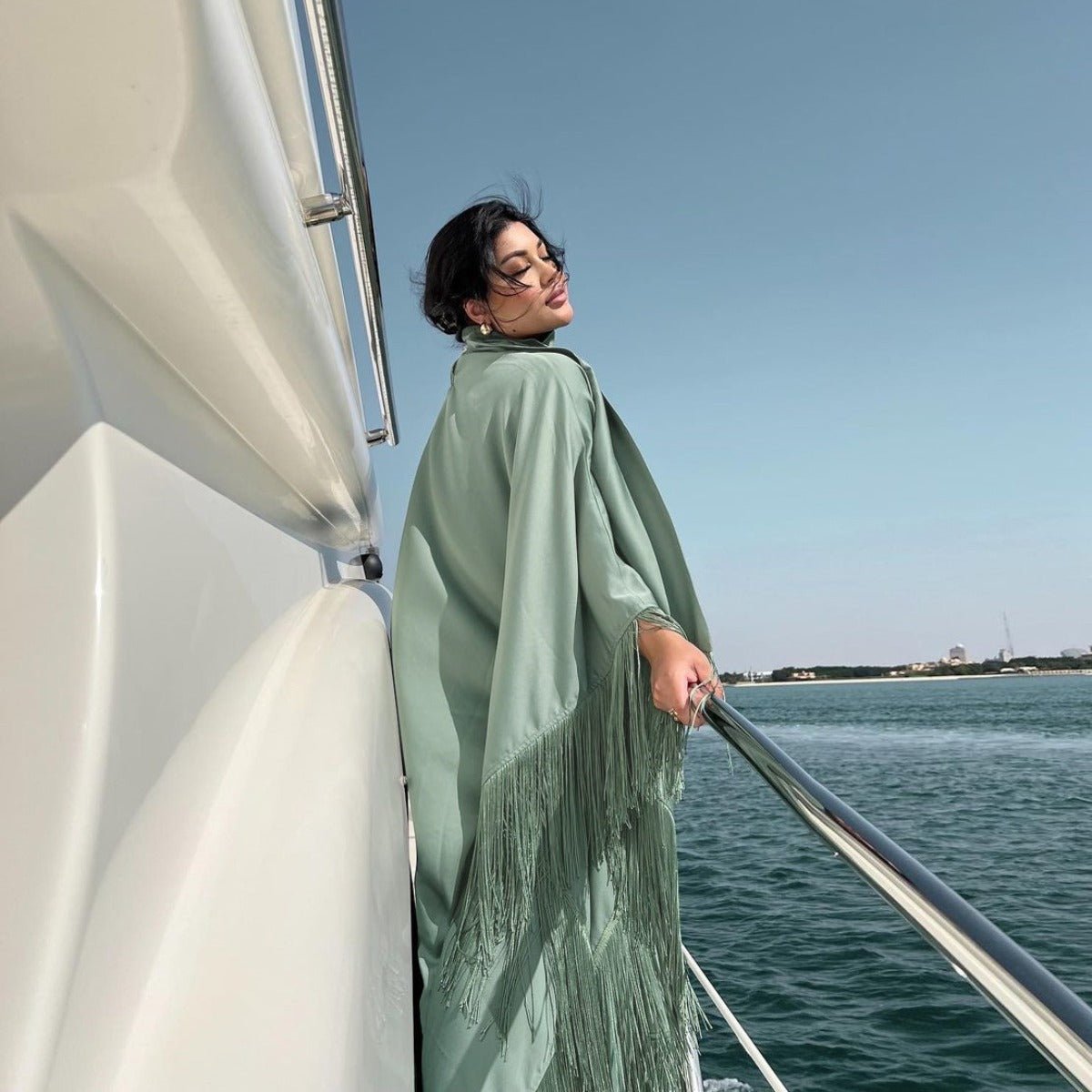 Kaftan Manches Chauve-Souris à Pompons | Robe de Soirée avec Détails Frangés Fluides (MA288)