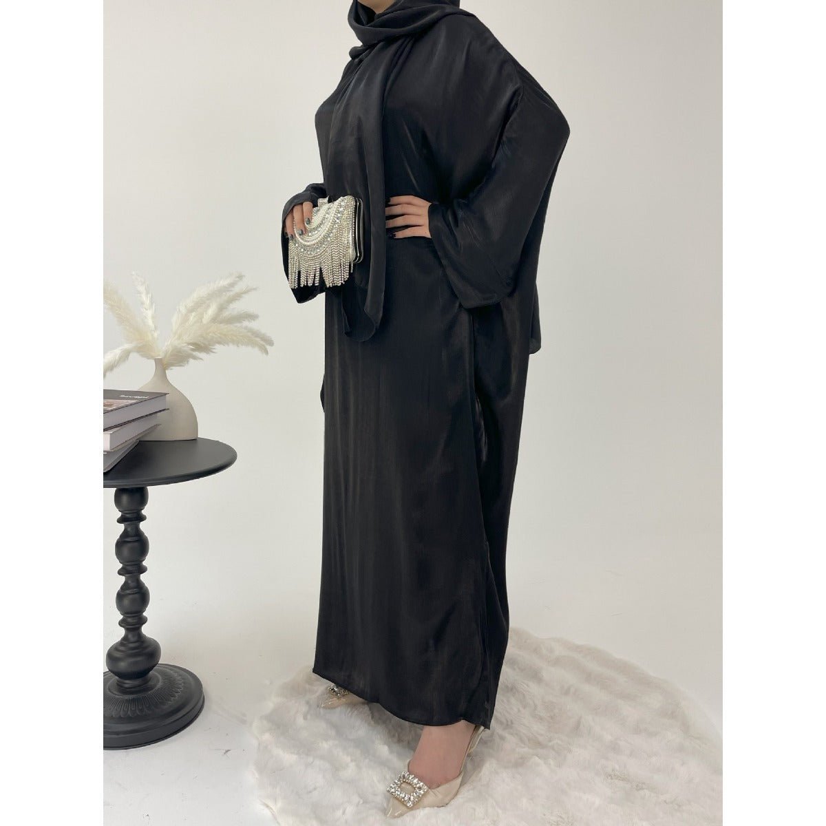 Robe Abaya de Luxe à Manches Bouffantes | Tenue de Soirée Élégante Musulmane, Robe Modeste Brillante (MA245)