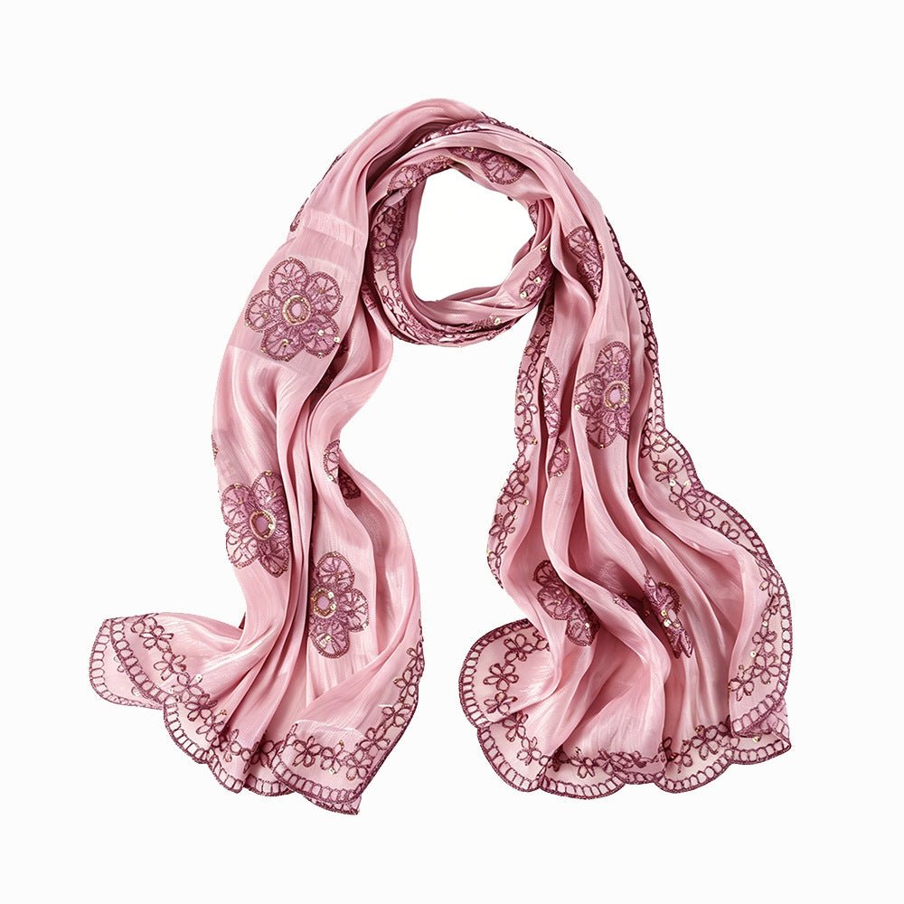Écharpe Hijab Scintillante Brodée Fleurs (MH243)