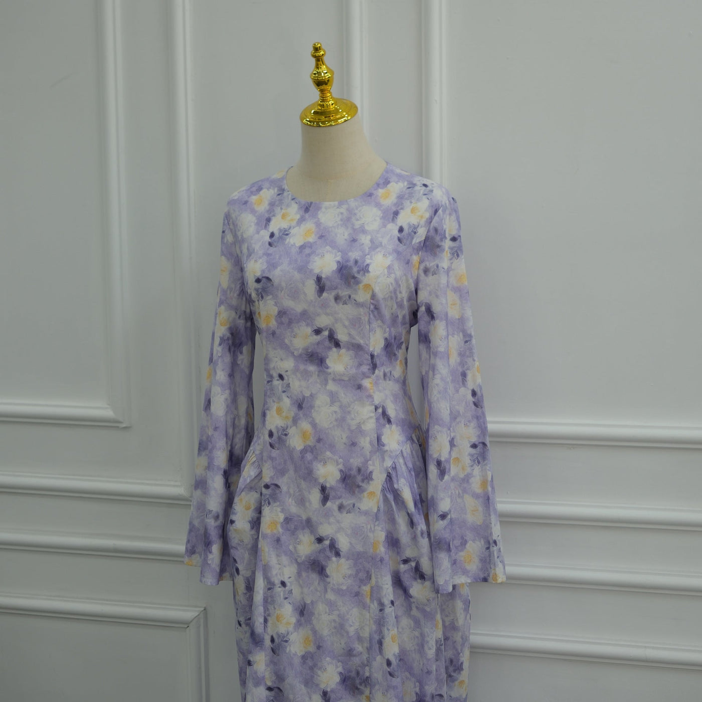 Robe Maxi à Manches Évasées Imprimé Floral Aquarelle (MS516)