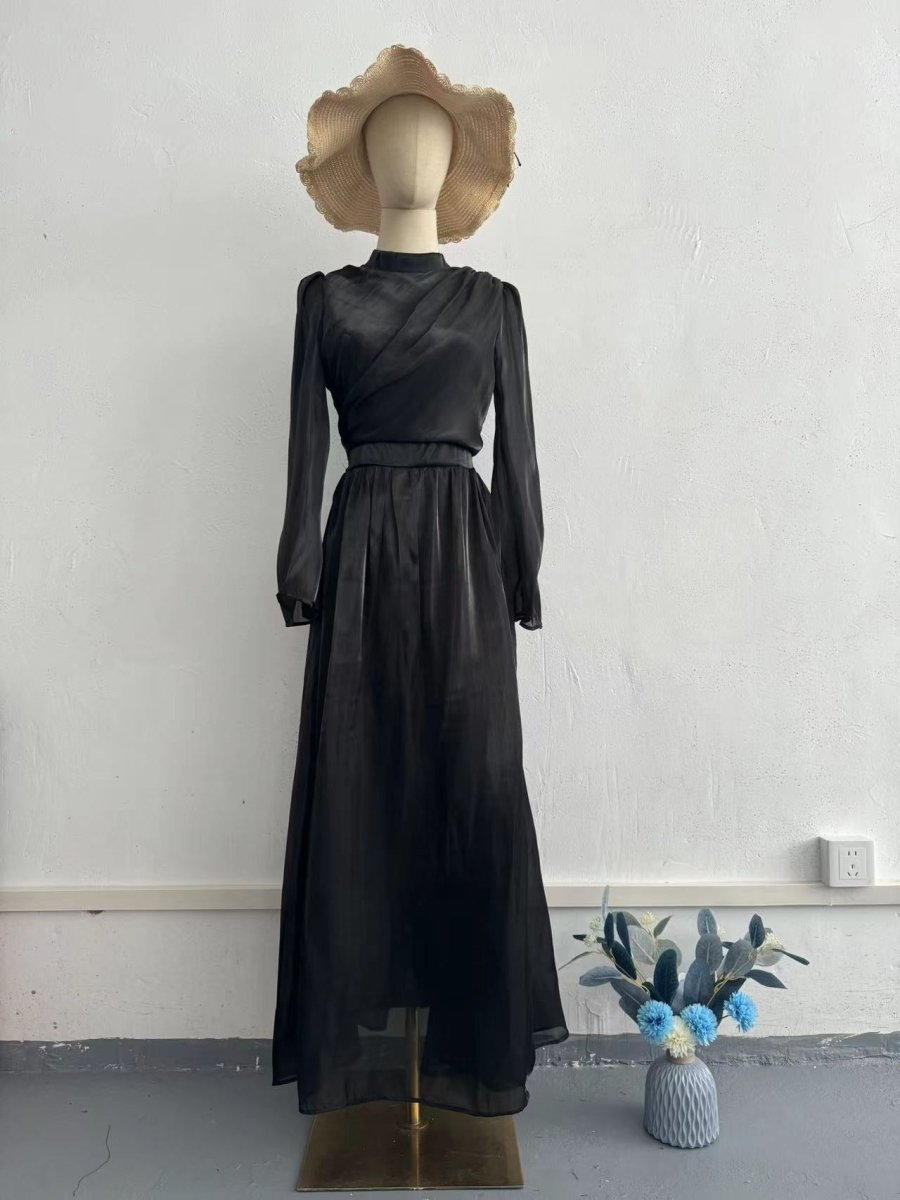 Robe Abaya élégante à col cheminée, taille plissée et manches évasées, tenue idéale pour invitée de mariage (MA199)