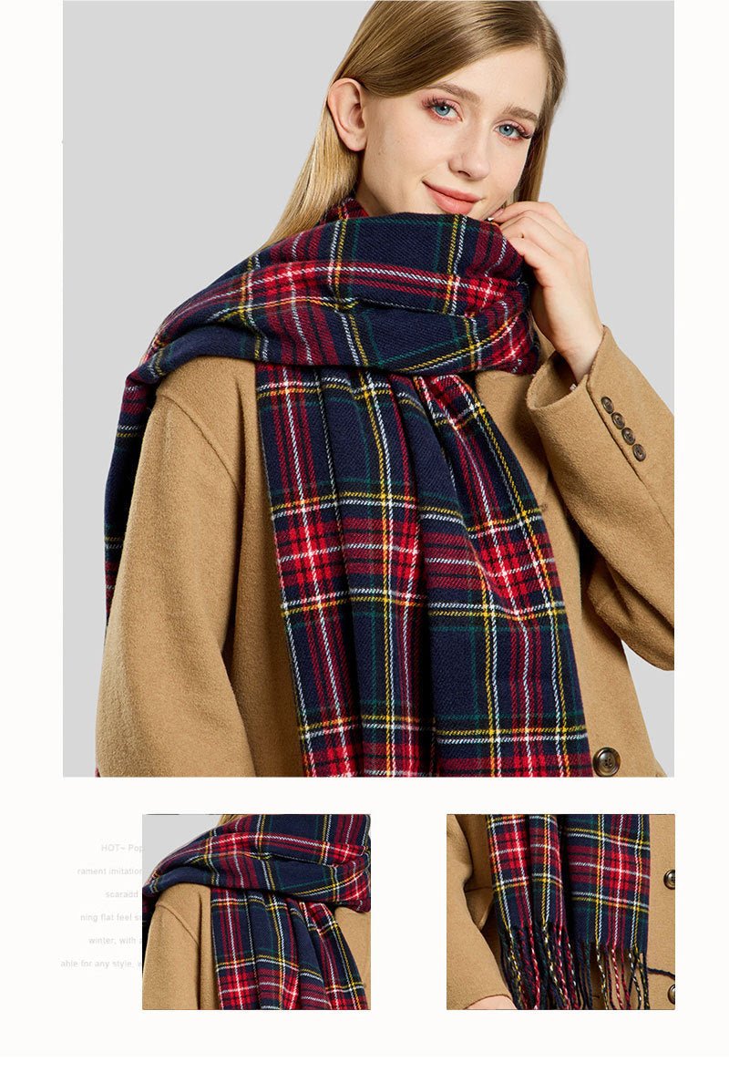 Écharpe à carreaux avec franges, en fausse laine, chaude, accessoire de mode hiver (MAC332)