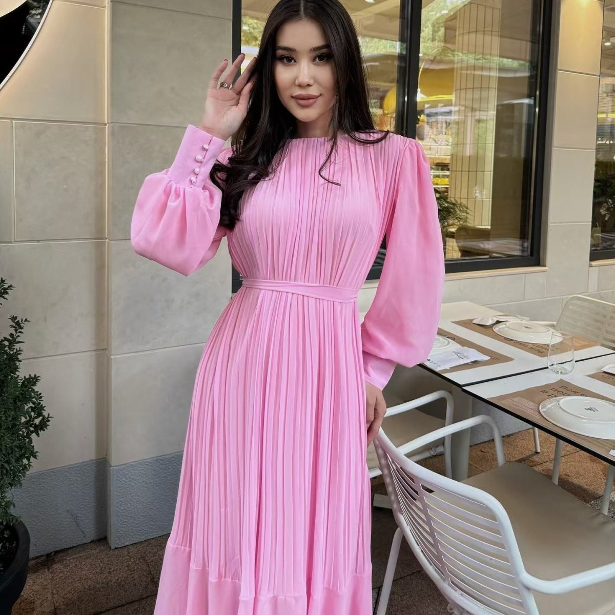 Robe Maxi Plissée à Volants (MS466)