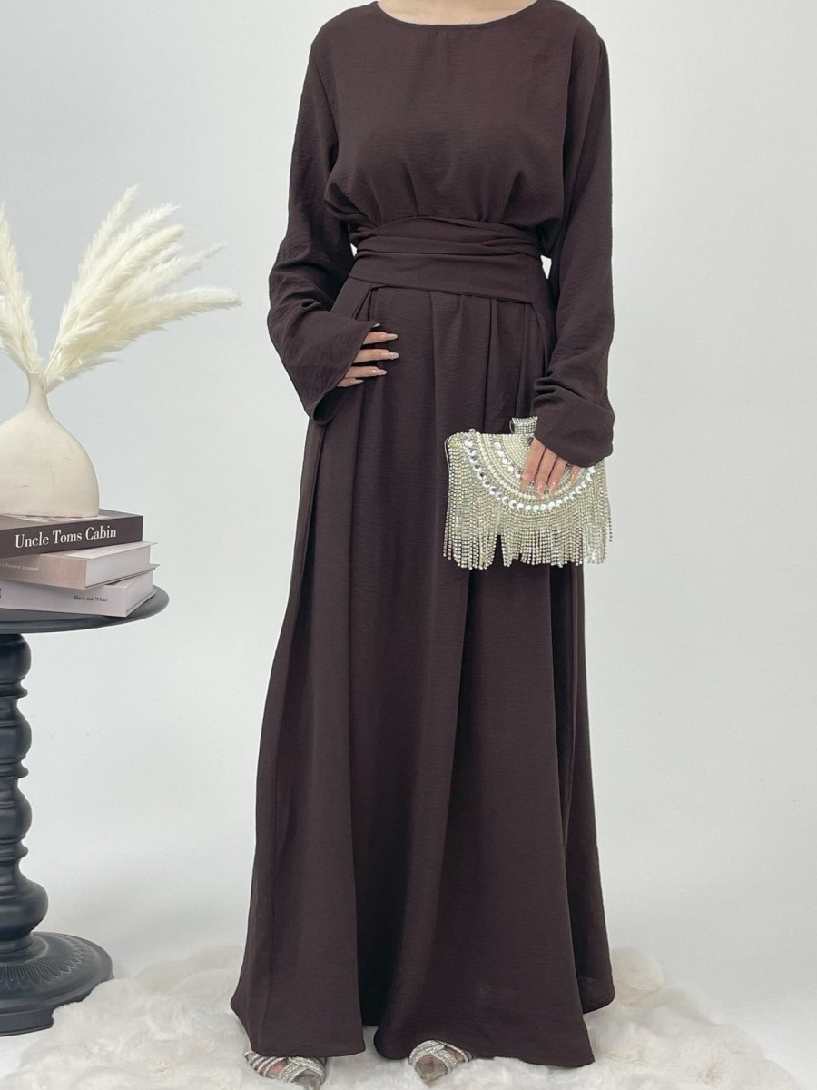 Robe du soir abaya élégante en crêpe glacé à lacets (MA160)