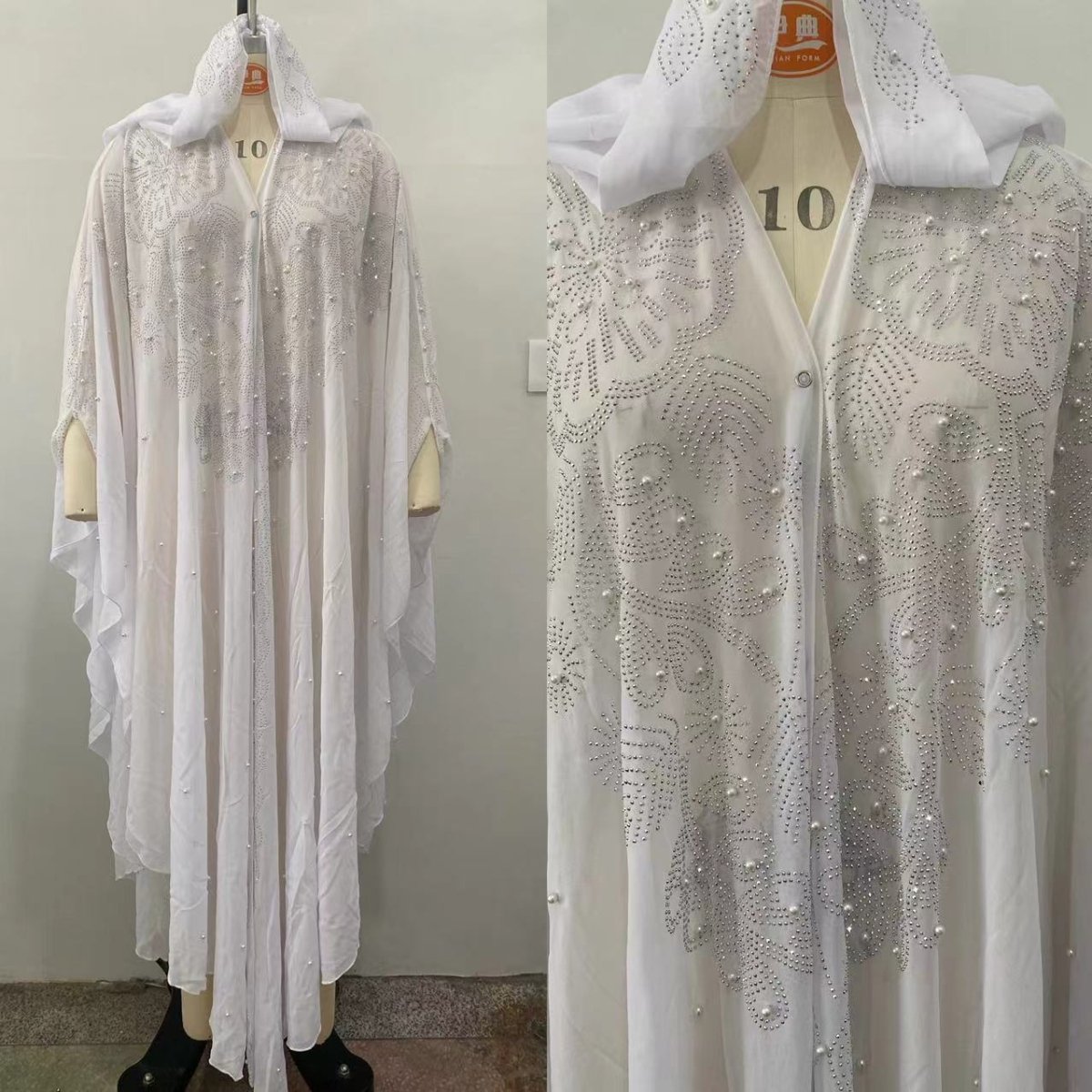 Cape Abaya à capuche ornée de cristaux et de perles (MA366)