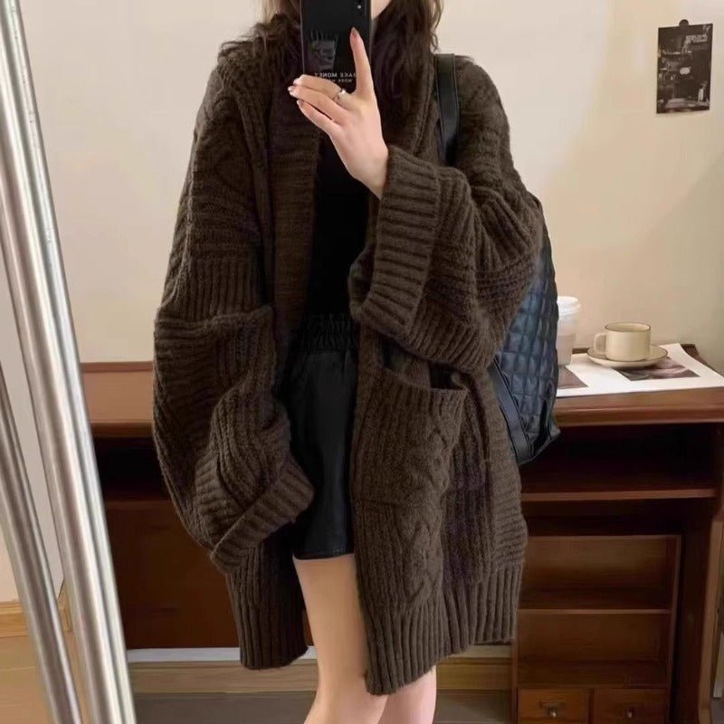 Cardigan surdimensionné en tricot torsadé avec poches (MS166)