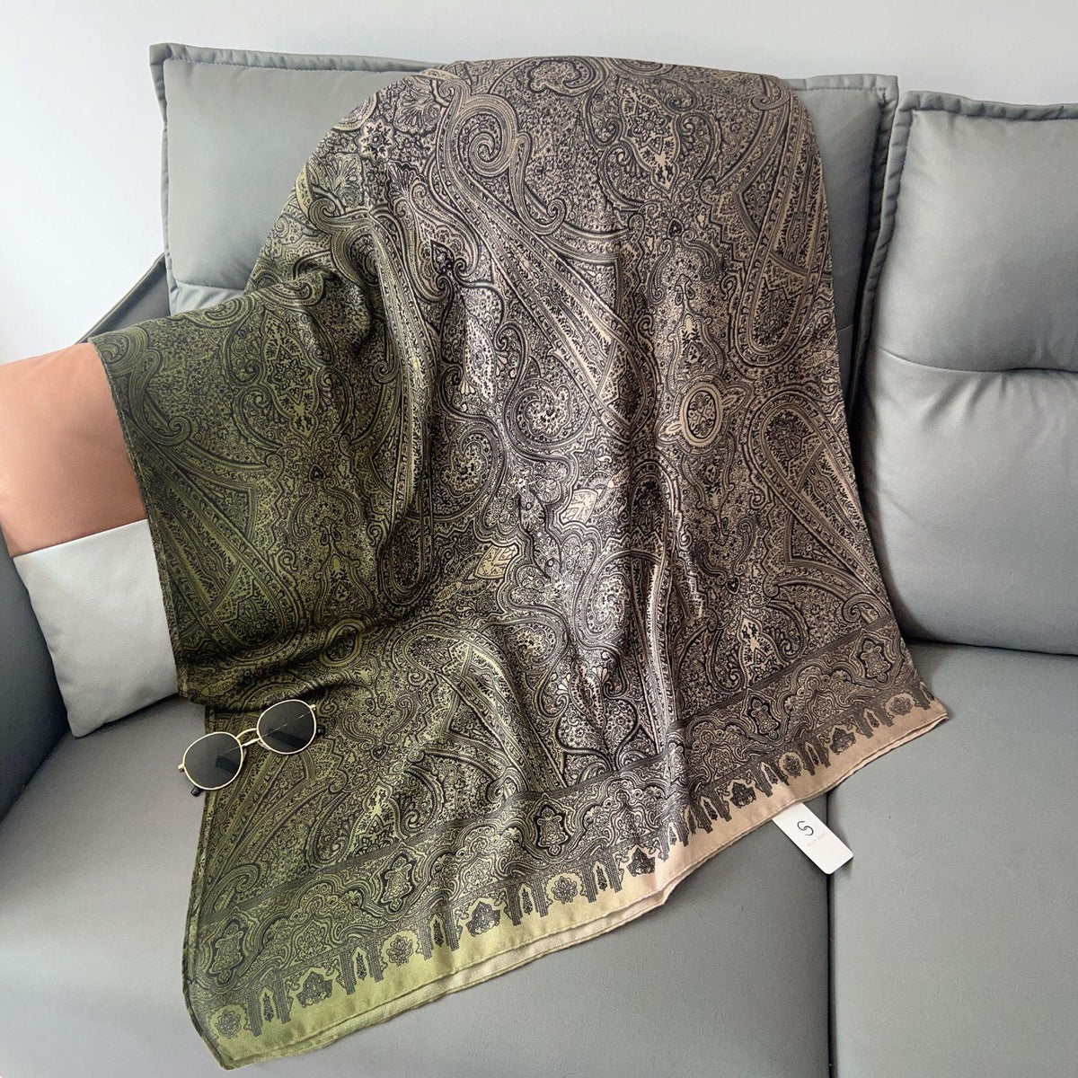 MH058 Hijab fin en coton et lin imprimé motif noix de cajou