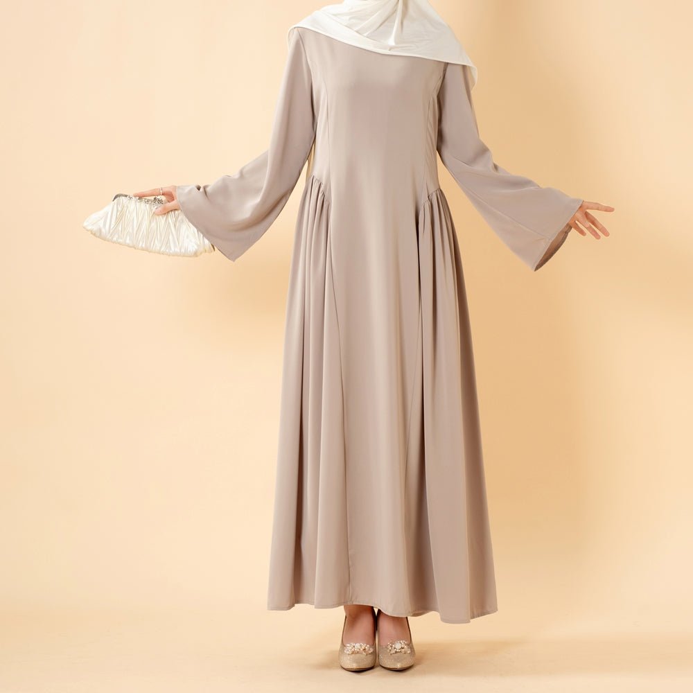 Robe Nida Évasée Maxi avec Jupe Patineuse Plissée & Manches Cloche Larges (MS435)