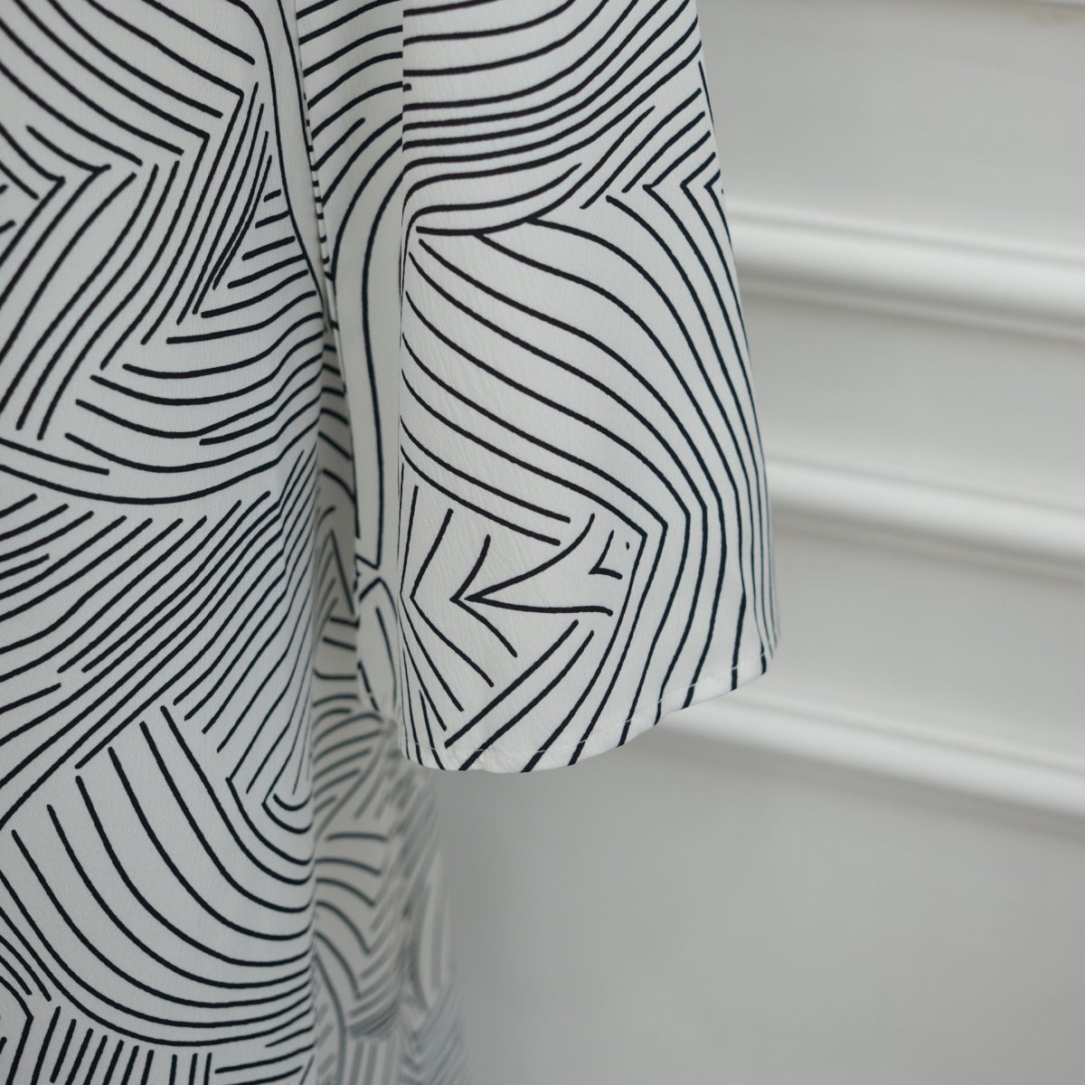 Robe Maxi Imprimée à Manches Cloche Froissées-Délavées (MS474)