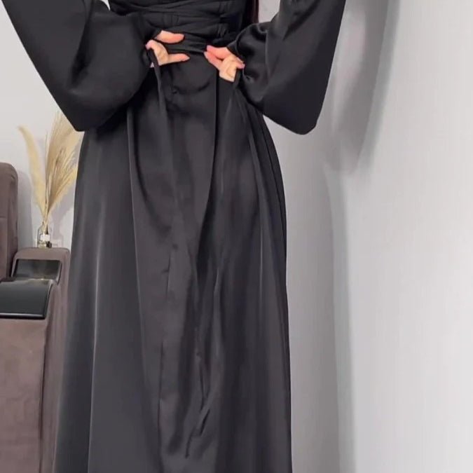 Abaya cintrée à la taille, abaya unie à bretelles (MA106)