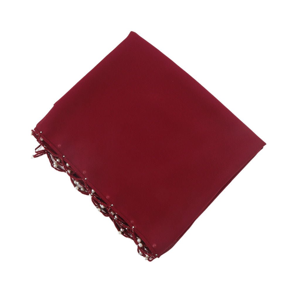 Hijab en Chiffon Uni avec Bordure Perlée Délicate, Vague Ornée de Perles (MH139)