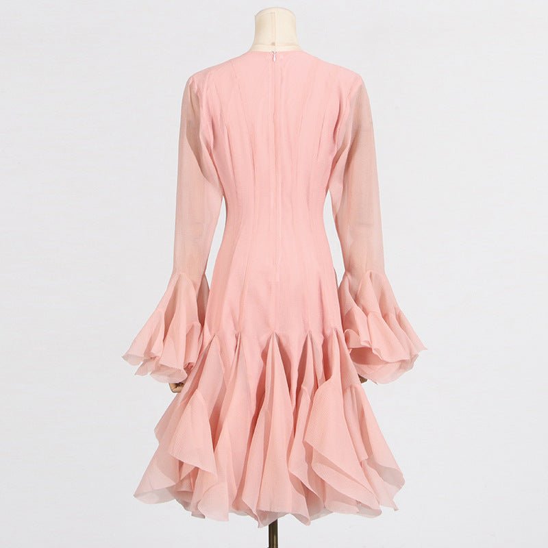Robe à ourlet volanté avec manches transparentes (MS304)