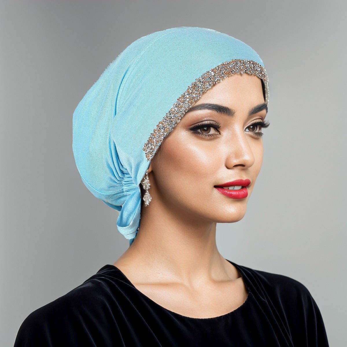 Bonnet Hijab de Luxe en Coton Mercerisé, Orné de Cristaux, Réglable avec Lacet Élastique, Design Respirant (MH115)