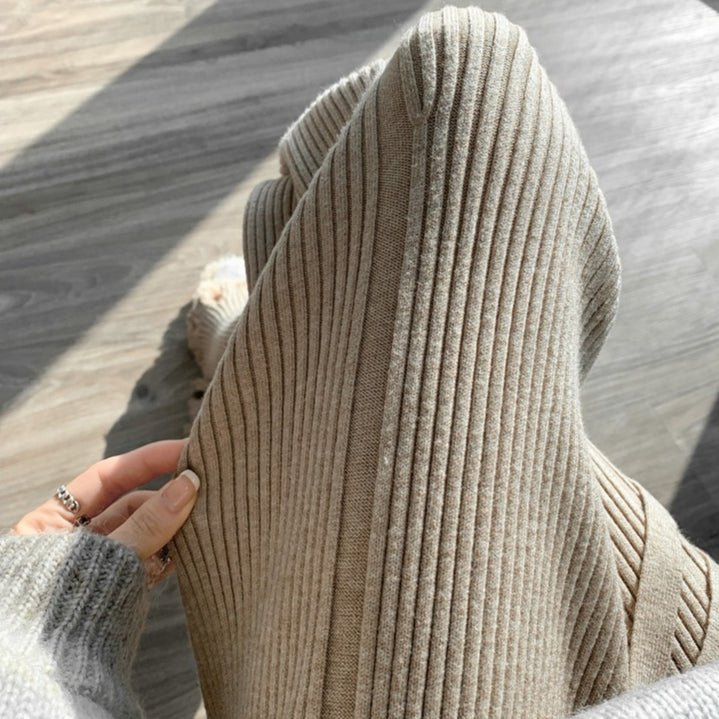 Pantalon large en maille côtelée effet effiloché | Pantalon évasé taille haute à cordon de serrage (MS164)