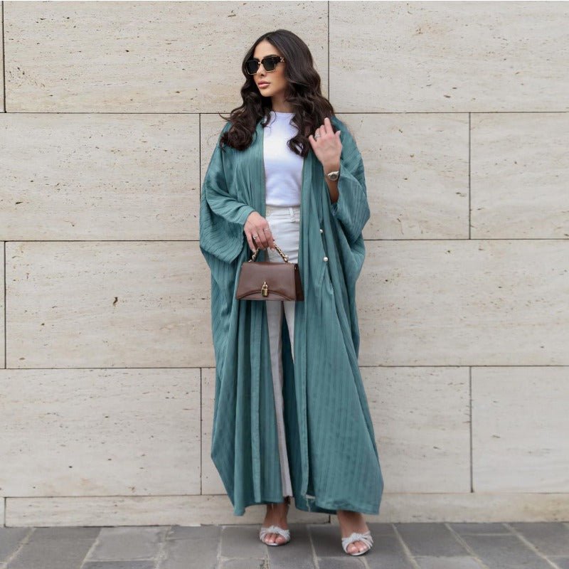 Cardigan Abaya Col en V | Kimono à Manches Chauve-Souris avec Boutons Perlés (MOA226)
