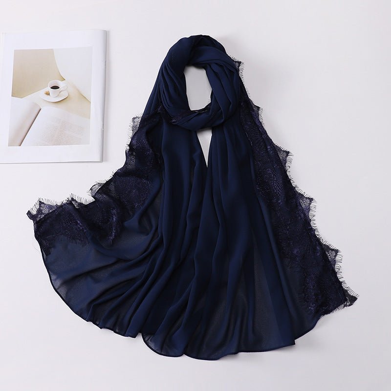 Hijab en mousseline avec perles et bordure en dentelle (MH218)