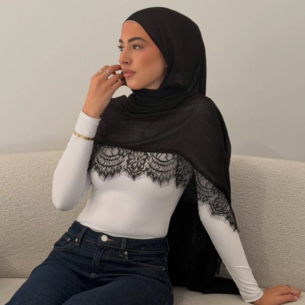 Hijab en rayonne avec bordure en dentelle (MH211)