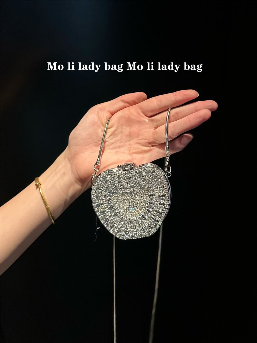 Mini pochette diamant format paume, sac de gala argenté glamour (MAC281)