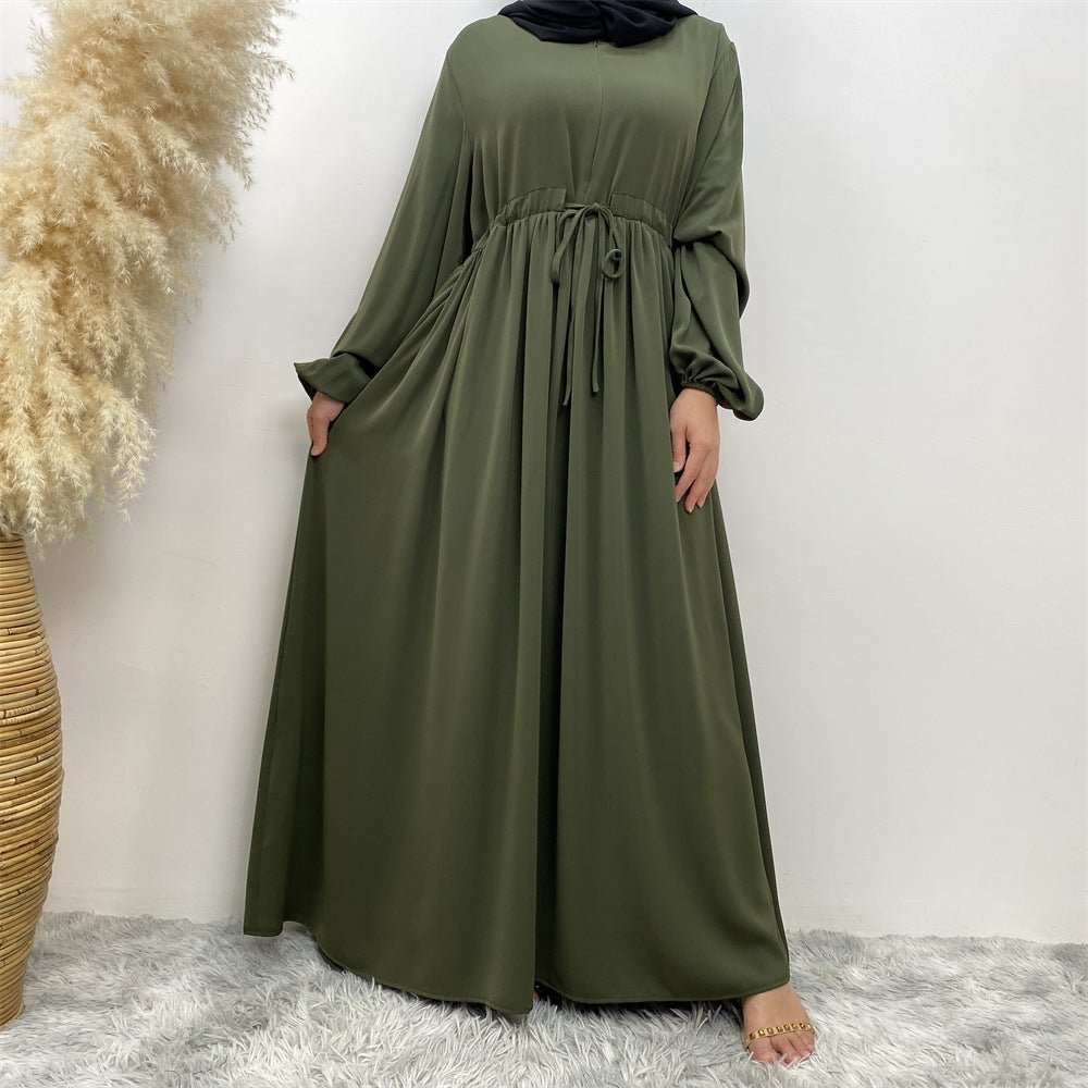 Abaya Ample Modeste pour Musulmane, Manches Extensibles, Fermeture Éclair Frontale, Coupe Trapèze (MA175)
