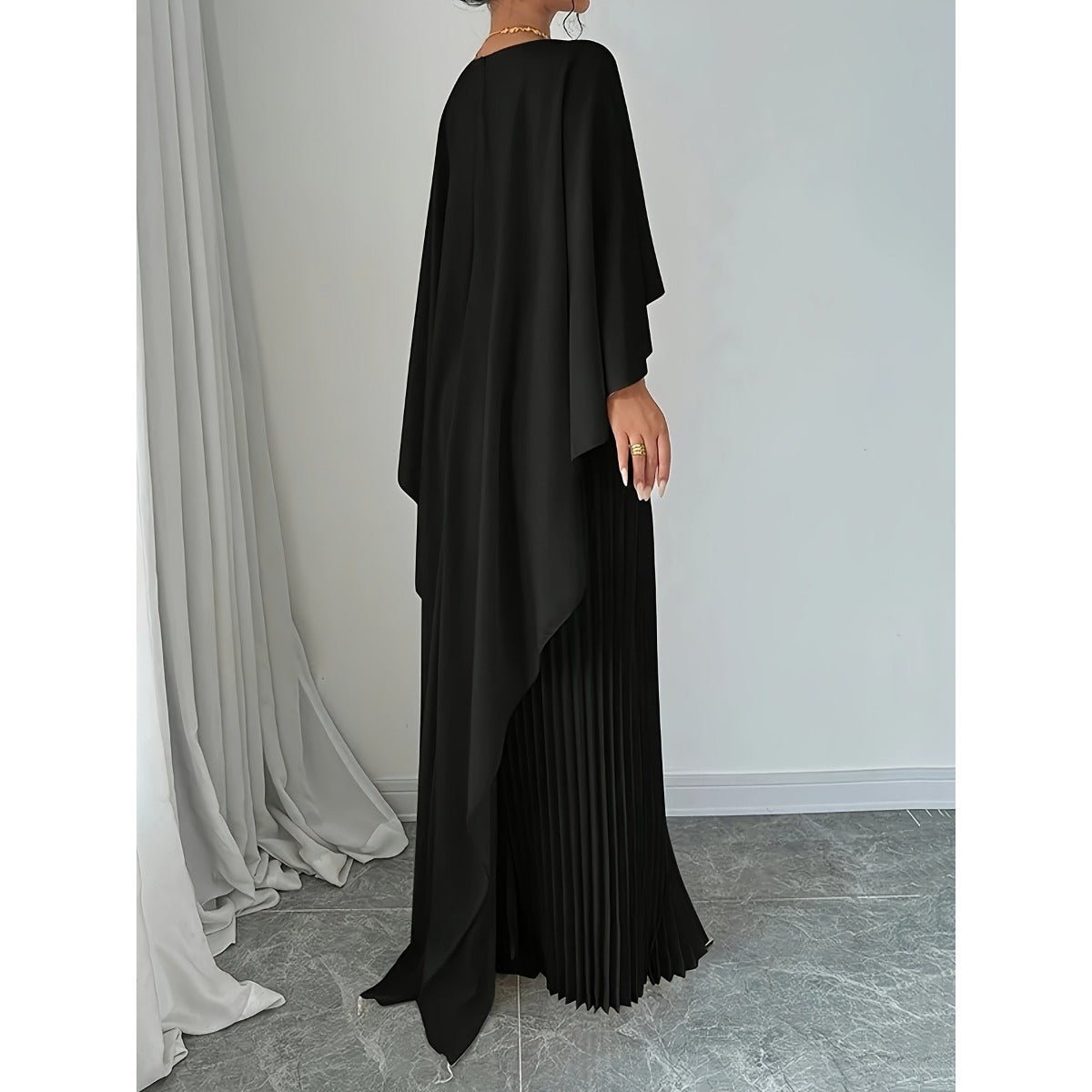 Robe Maxi Plissée à Manches Chauve-souris | Robe Cape Blanc Crème à Manches Cloche Spectaculaires (MA241)