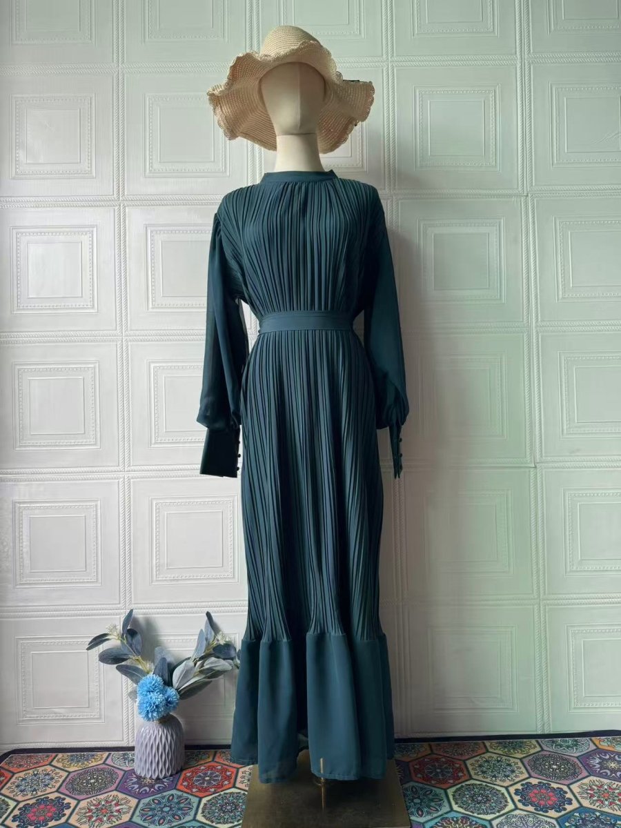 Robe Abaya élégante et légère à jupe longue texturée et manches bouffantes (MA201)