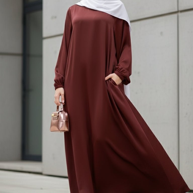 Abaya Satin Premium Modest Luxury | Abaya Coupe Parapluie Évasée avec Poches (MA311)