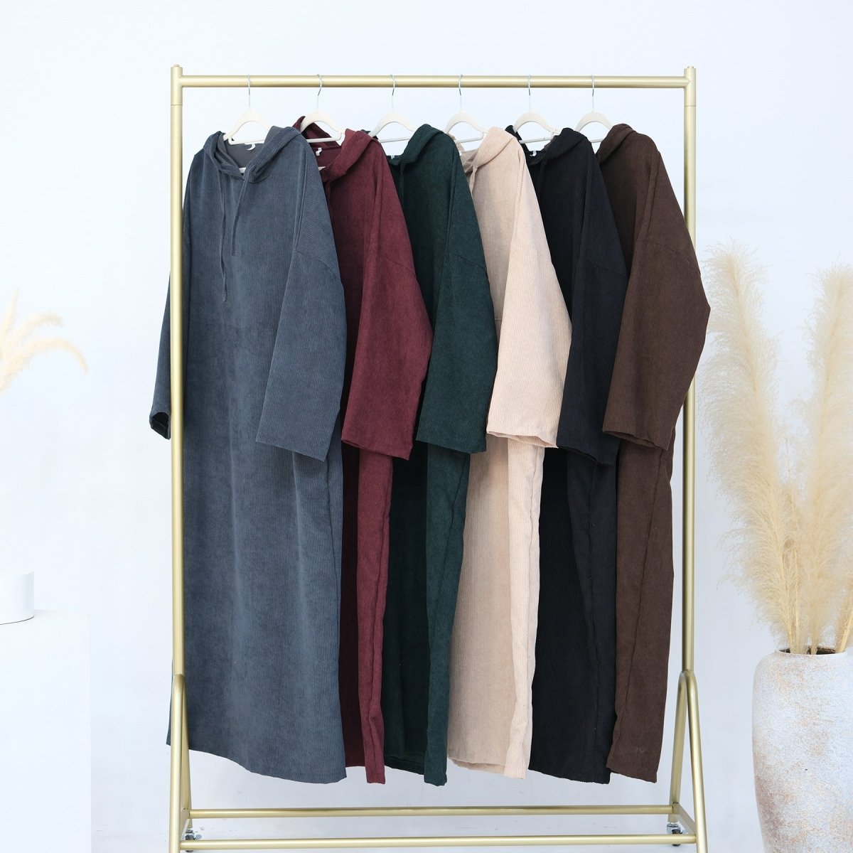 Abaya Sweat à Capuche en Velours Côtelé Décontractée (MA110)