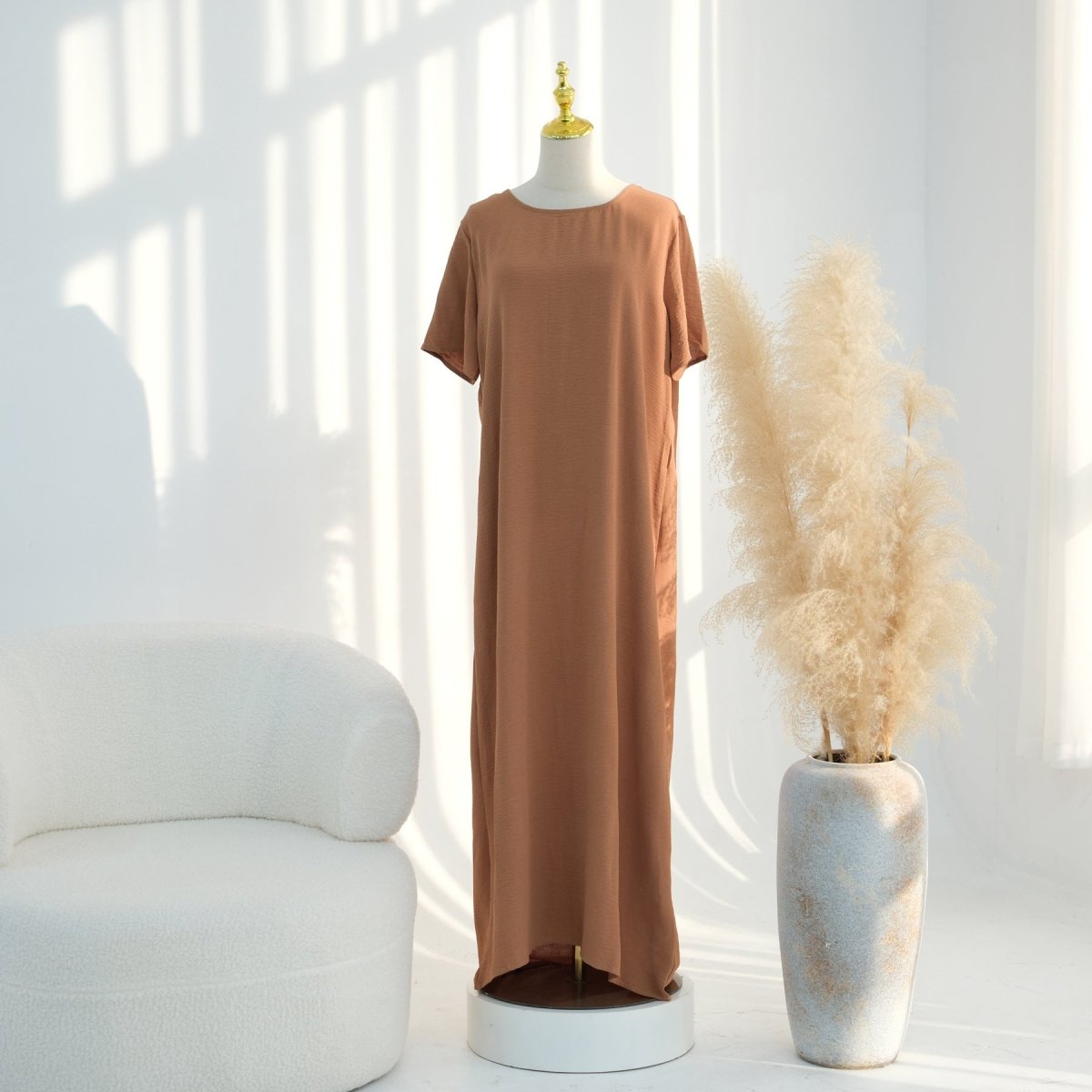 Robe Basique Froissée en Soie Glacée (MA392)