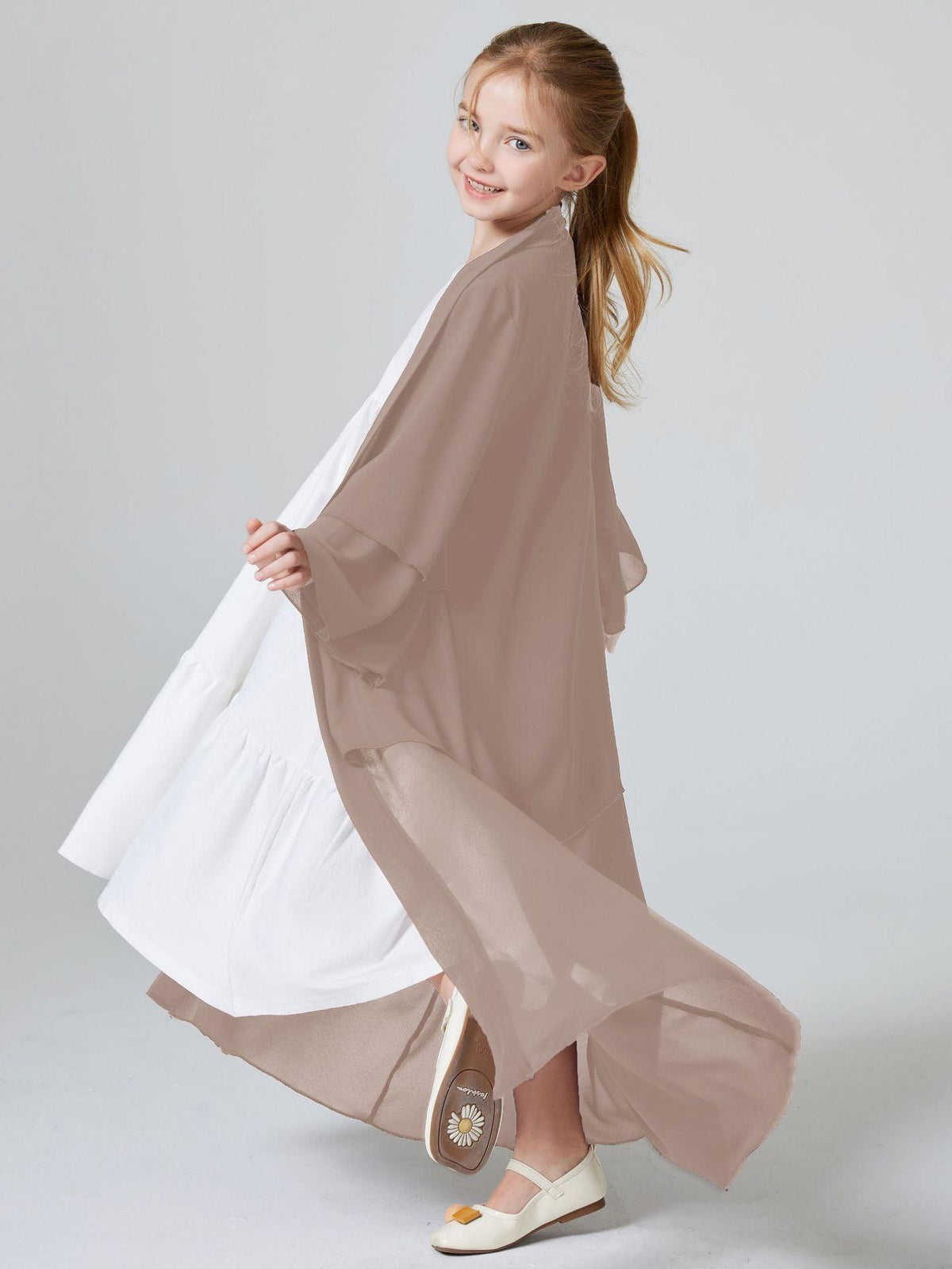 Abaya Ouverte pour Fillette en Mousseline Deux Épaisseurs (MKG007)