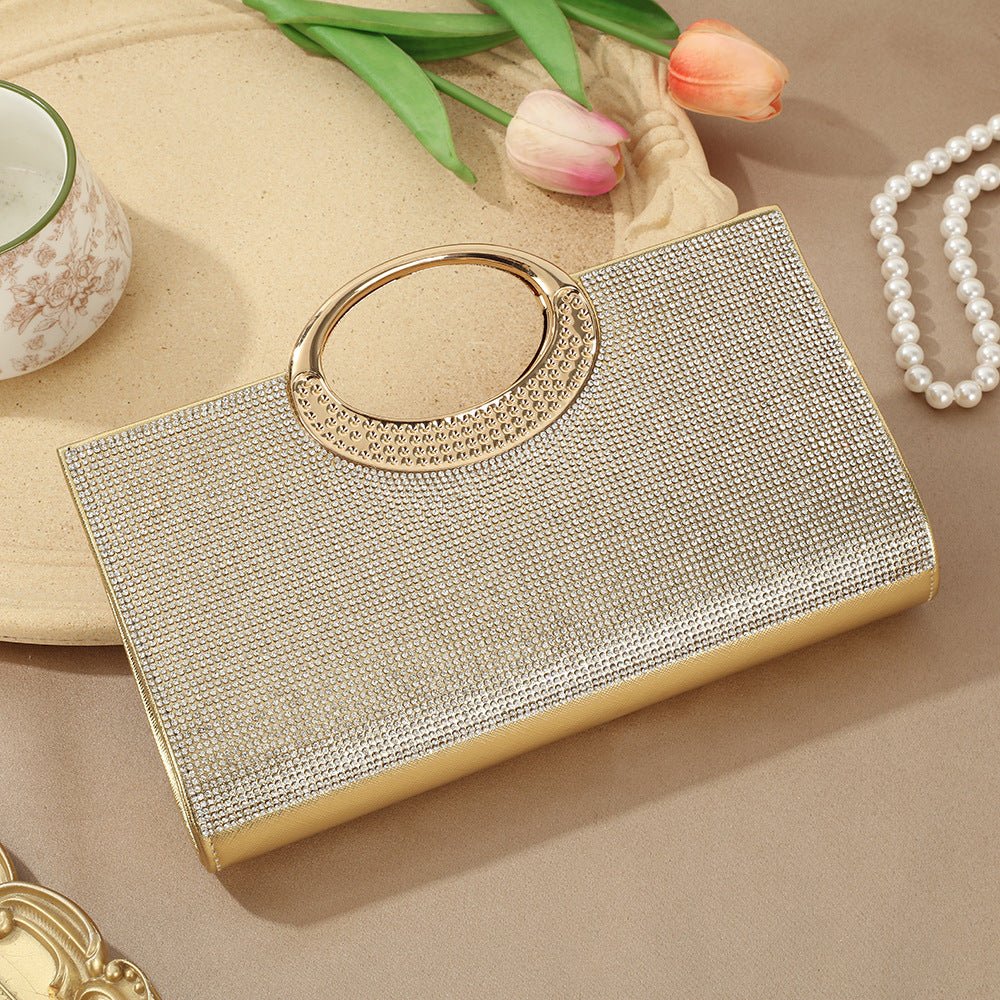 Sac Pochette Vintage à Grande Anse Circulaire Ornée de Strass Scintillants (MAC430)