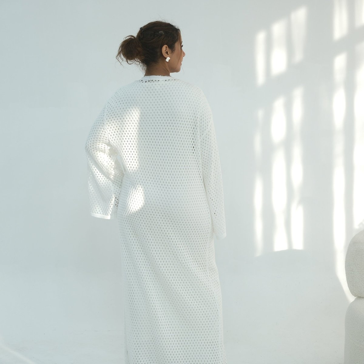 Cardigan Abaya en Maille Ajourée avec Ceinture à la Taille (MOA315)