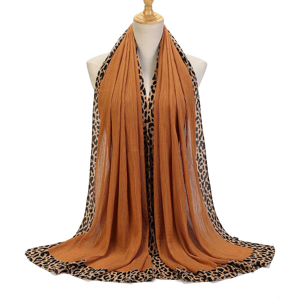 Foulard Hijab Crinkle Uni Orné d'un Motif Léopard (MH181)