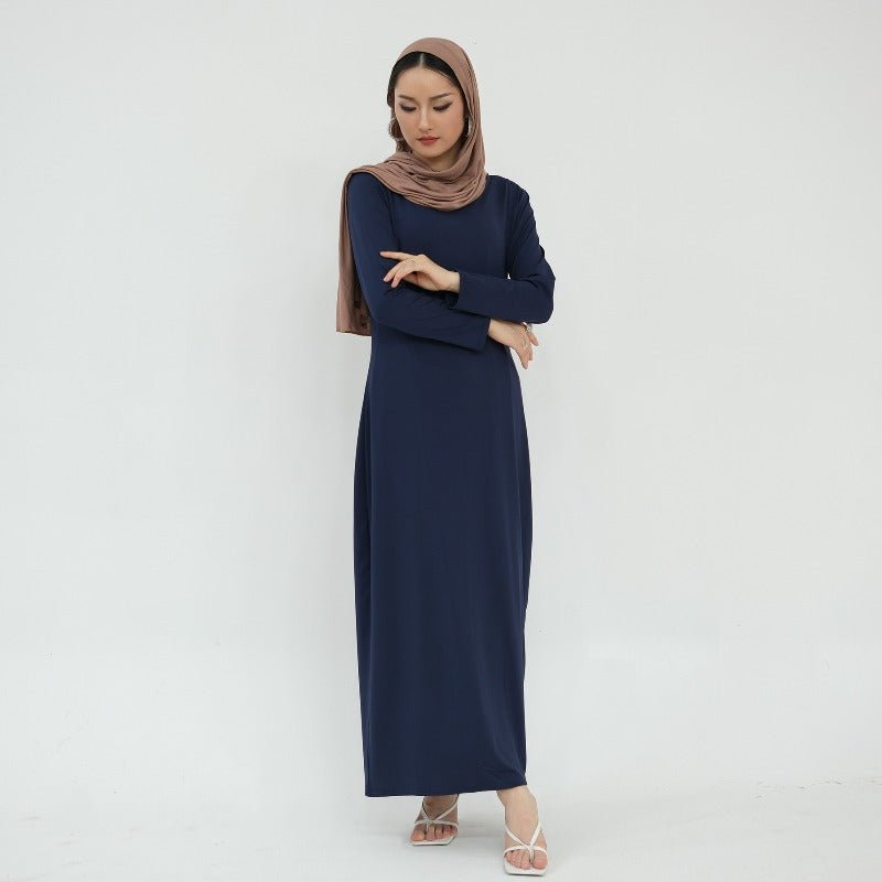 Robe de base essentielle en soie de lait ultra longue, douce et superposable | Robe maxi à enfiler, col rond (MA319)