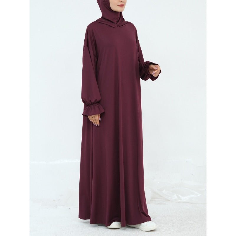 Robe Maxi à Capuche en Milk Silk Confortable avec Poches | Robe à Manches Longues et Poignets Élastiques (MA321)