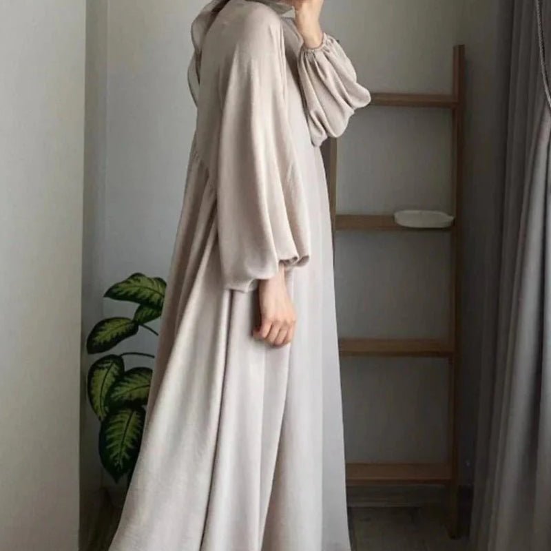Abaya modeste coupe ample à manches lanternes | Abaya enfilable en crêpe glacé (MA153)
