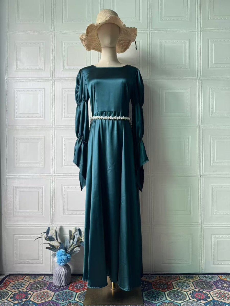 Robe Abaya Longue Coupe Slim de Luxe | Robe Maxi Vert Émeraude (MA217)
